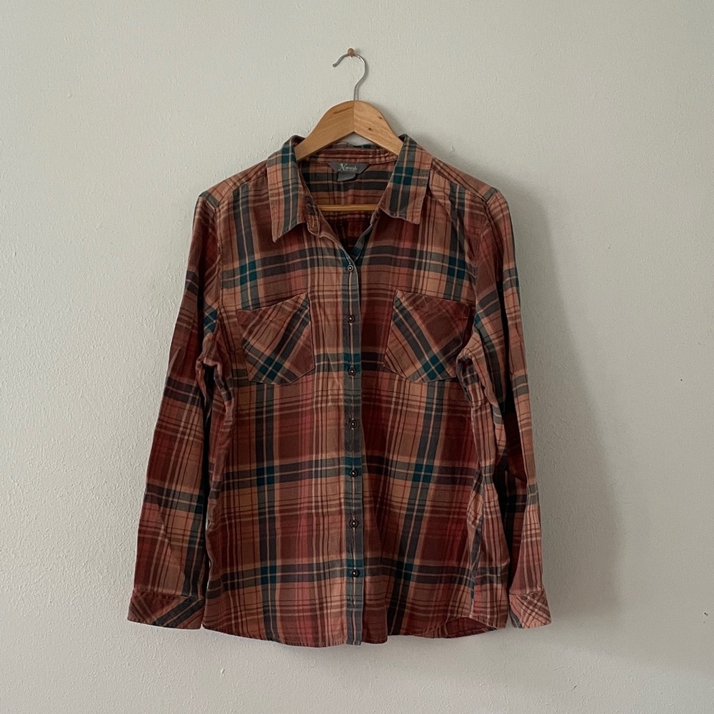 Natural Plaid Shirt 100% Cotton Button Up Shirt Washed Look